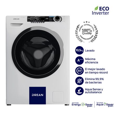 Lavarropa Carga Frontal 10.5 Kg Blanco 1200 Rpm Inverter Drean Lcfdr1012sb0