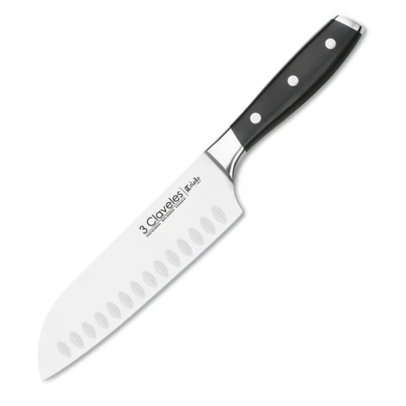 Cuchillo 3 Claveles Toledo Santoku 18 Cm Forjado Cod 1536 Negro