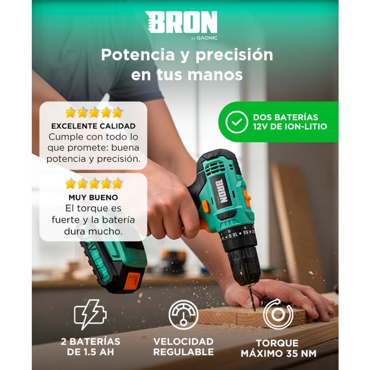 Taladro Percutor Atornillador 12v Gadnic Potencia y Precisión - Vista 2