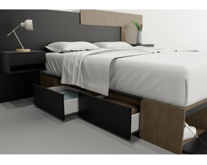 Base Cama Box Linea Minimal 1.60m 4 Cajones Con 1 Puerta 6443 Nogal/Negro Tables - Vista 7