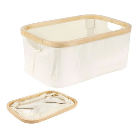 Canasto Organizador De Tela Y Bambu Plegable 30 Cm