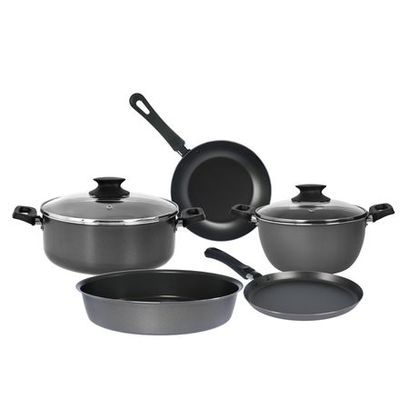 Bateria Cocina Antiadherente Aston Olla Cacerola Sarten Panquequera Tortera Plata