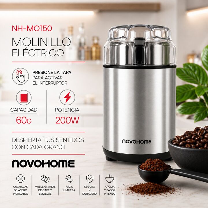 Molinillo De Café Eléctrico Novohome Acero Inox. 200w 60g - Vista 2