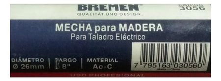 Mecha para Madera Bremen Helicoidal 26mm x 8 Pulgadas