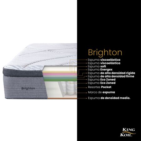 Colchon King Koil Brighton 2 Plazas y Media 140x190cm Resortes Pocket Europillow Viscoelastico