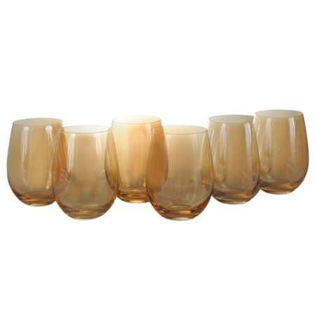 Set x6 Vaso Vidrio Copa Copon Agua Vino Fume Ambar 500 cc