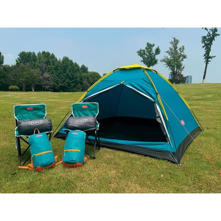 Kit Carpa de Camping Azul Sillas Bolsas de dormir Mochila Foco