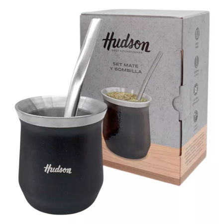 Mate Hudson Negro Vaso Acero Doble Pared Bombilla