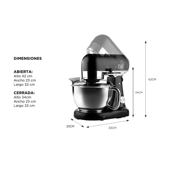 Batidora Planetaria Negra Cuk By Gadnic B3050 1000w Bowl Acero Inoxidable 5lt 8 Velocidades - Vista 6