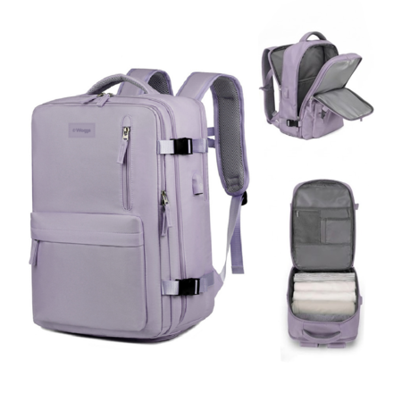 Mochila De Viaje Carry On Waggs 40 L Multiples Bolsillos Violeta