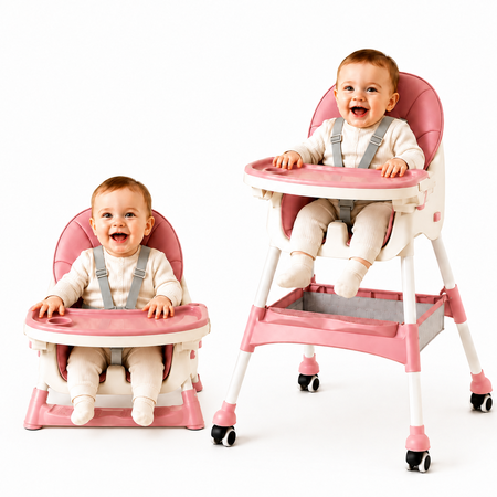 Silla de Comer Plegable y Regulable con ruedas Color Rosa