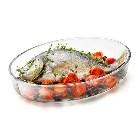 Fuente Asadera 30 Cm  Molde Vidrio Templado Ovalada Borcam