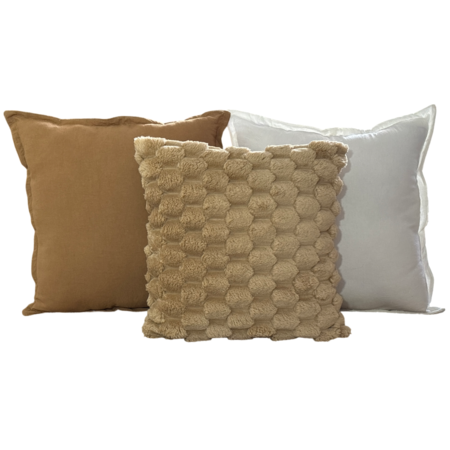 Pack X 3 Almohadones Tusor 50x50 y Peludo 45x45 Nordico cama