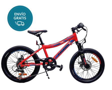 Bicicleta Raleigh Rowdy / Rojo / Frenos a disco mecánicos / Cuadro de aluminio / 7Vel. / Rodado 20".
