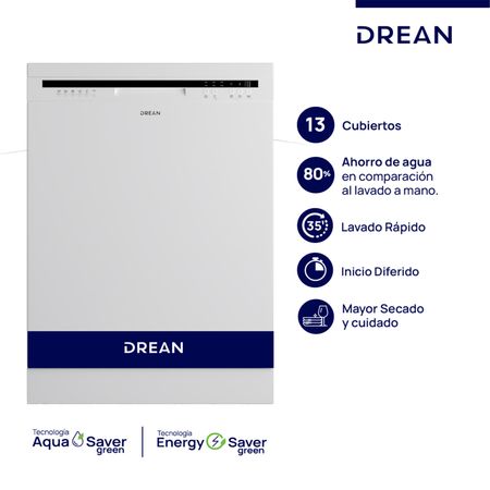 Lavavajilla 13 Cubiertos Blanco Drean Lvdr1306cbo