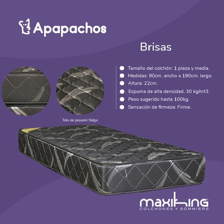 Colchon Maxiking Brisas 1 Plaza y Media 90x190x22cm Espuma de Alta Densidad Jackard Matelasseado
