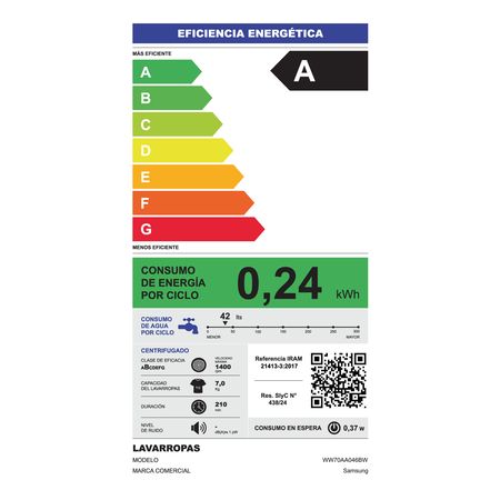 Lavarropas Samsung WW70AA46BW Inverter Ecobubble 7Kg Blanco
