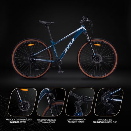  Bicicleta MTB Overtech Agressor R29 Aluminio, 1x9 Full Shimano Cues, Frenos Hidrau, Shimano MT200, Suspensión