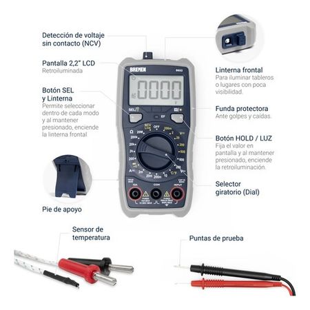 Tester Multimetro Digital Bremen con Temperatura y True RMS