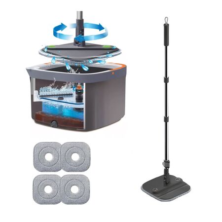 Mopa Plana 360° Para Piso Con Balde Escurridor Y 4 Repuestos