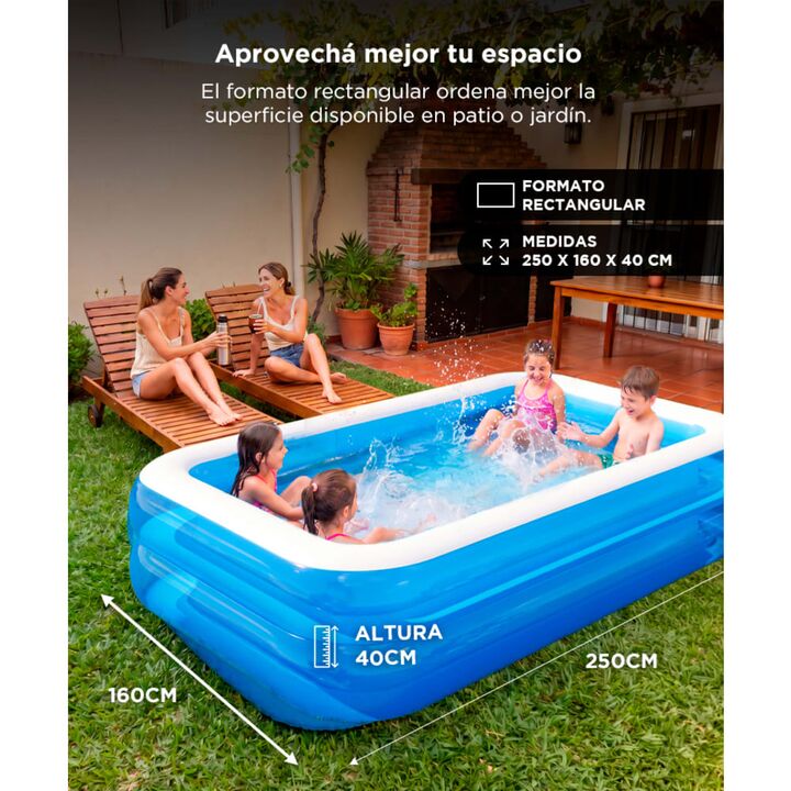 Pileta Inflable Rectangular Gadnic Familiar 2321 Lt PVC 250 x 160 x 40 cm - Vista 3