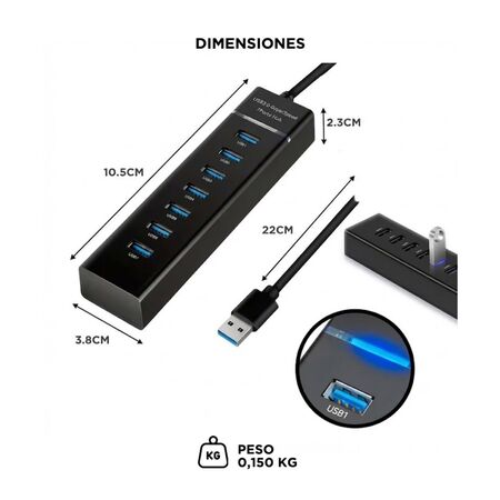 Hub Multipuerto Gadnic USB 7 Puertos Alta Velocidad 
