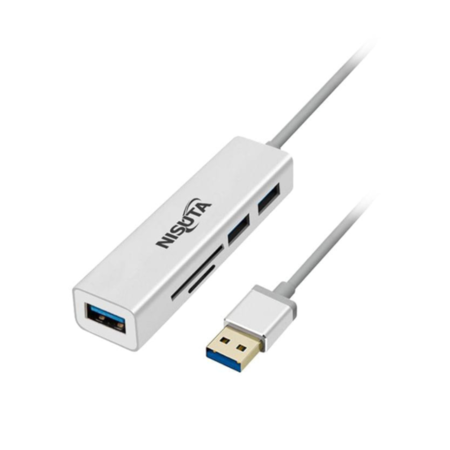 ADAPTADOR NISUTA HUB 3 PUERTOS Y LECTOR DE TARJETAS (C:GRIS NSUADUT)