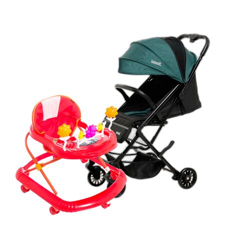 Combo Andador Bebesit Musical Rojo + Cochecito Luggy Plegable