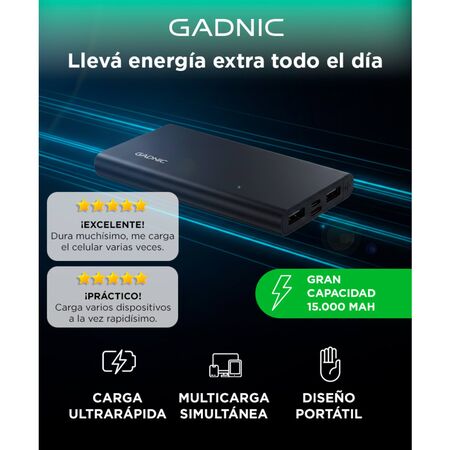 Power Bank Portátil Gadnic Metálico 15000 mAh