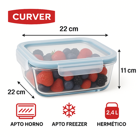 Hermetico Contenedor Vidrio Taper Horno Freezer 2,4 Lts Curver Grande