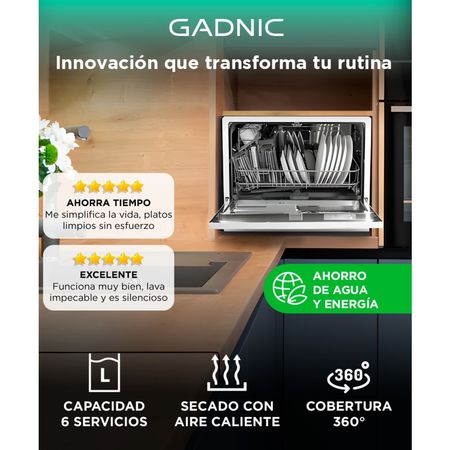 Lavavajillas De Mesada Gadnic Pro 6 Espacios 6 Programas De Lavado Secado Con Aire Caliente