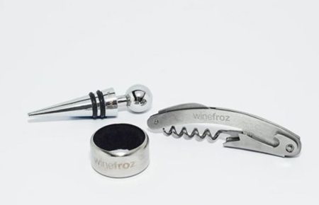 DESCORCHADOR WINEFROZ - ACERO, ANILLO, TAPON (SET1)