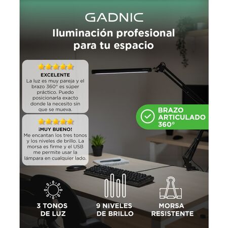 Lámpara Led De Escritorio Gadnic LedMax Con Brazo 360° Cálida 