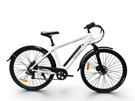 Bicicleta Electrica Nippongame Hyper - Talle Unico - Blanco - 7vel - Cuadro de aluminio bateria integrada - Frenos a discos mecanicos - Rodado 28"