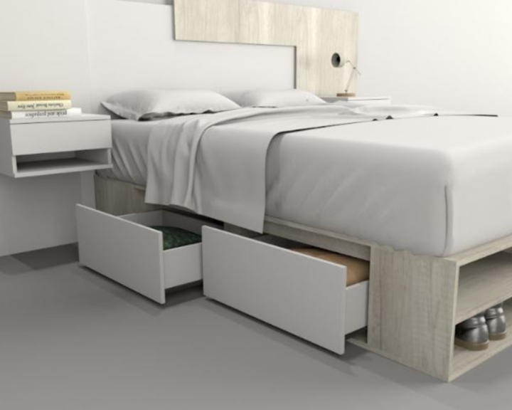 Base Cama Box Linea Minimal 1.40m 4 Cajones Con Estantes 6442 Nevado/Everes Tables - Vista 7