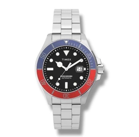 RELOJ ANALOGICO TIMEX AUTOMATICO, DE ACERO, BISEL AZUL Y ROJO (RTX0670) (TW2V72100)