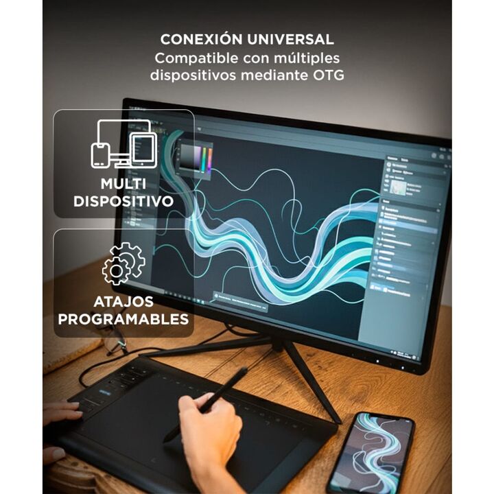 Tableta Gráfica Gadnic 10 x 6" Con 16384 Niveles De Presión Y 22 Accesos Directos - Vista 5