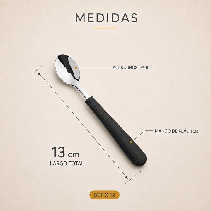 Set X12 Cucharitas de Te 13cm Acero Inoxidable Negro - Vista 2