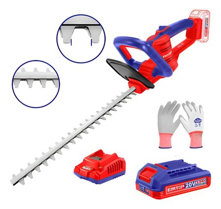 Cortacerco Inalámbrico Emtop 20v 460 Mm Bateria + Cargador Rojo