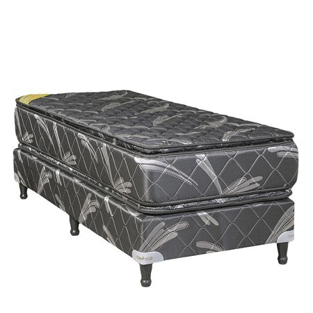 Conjunto Sommier y Colchon de Espuma Maxiking Brisas 1 Plaza 80x190x30cm de Alta Densidad Firme con Doble Pillow Tela de Jackard Belga Matelasseado