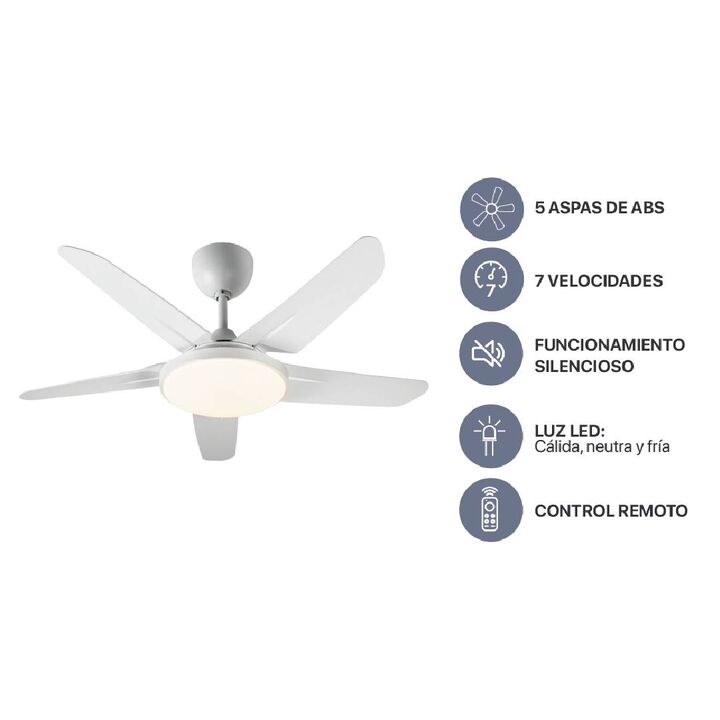 Ventilador de Techo Blanco 5 aspas Control Remoto 42" Codini - VTIAB42AB - Vista 1