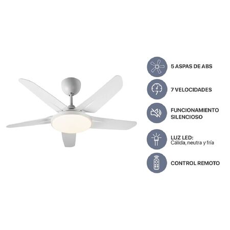 Ventilador de Techo Blanco 5 aspas Control Remoto 42" Codini - VTIAB42AB