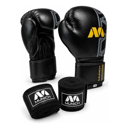 Kit Boxeo Munich Guantes Sparta Profesional + Vendas Band 5m 10oz Dorado