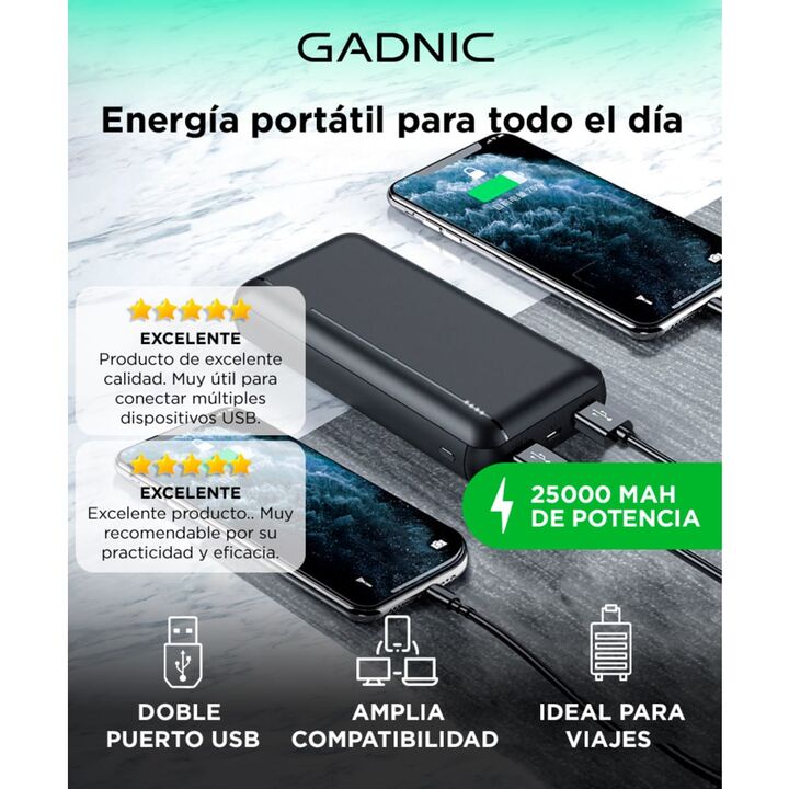 Cargador Portátil Gadnic Batería 25000 mAh Carga Rapida 5V 2A Dual USB Entrada Micro USB C - Vista 2