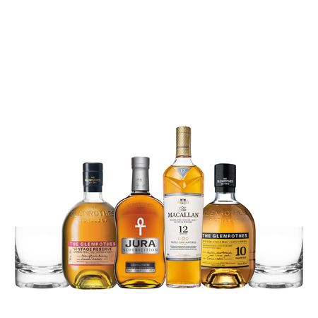 Set Whiskys Single Malts Seleccion x 4 y 2 Vasos Con Estuche