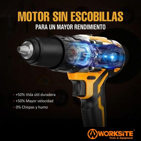 Taladro Percutor 13 Mm Brushless Worksite Rpm 1800 65nm