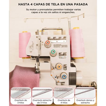 Máquina de Coser Overlock Gadnic Semi Industrial 4 y 3 Hilos Luz Led Pedal 1000 Ppm
