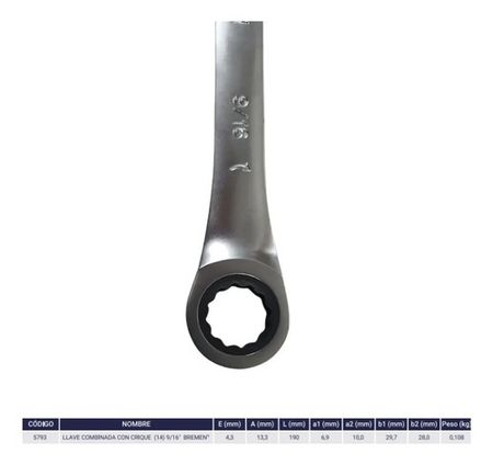 Llave Combinada Bremen SAE con Cricquete 9/16 Pulgada