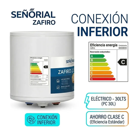 termotanque eléctrico señorial zafiro 2.0 30lts conexión inferior