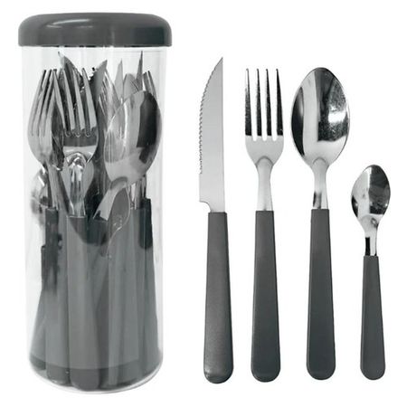 Juego de Cubiertos 24 Piezas Carol Acero Inoxidable Mango Plástico en Frasco Gris